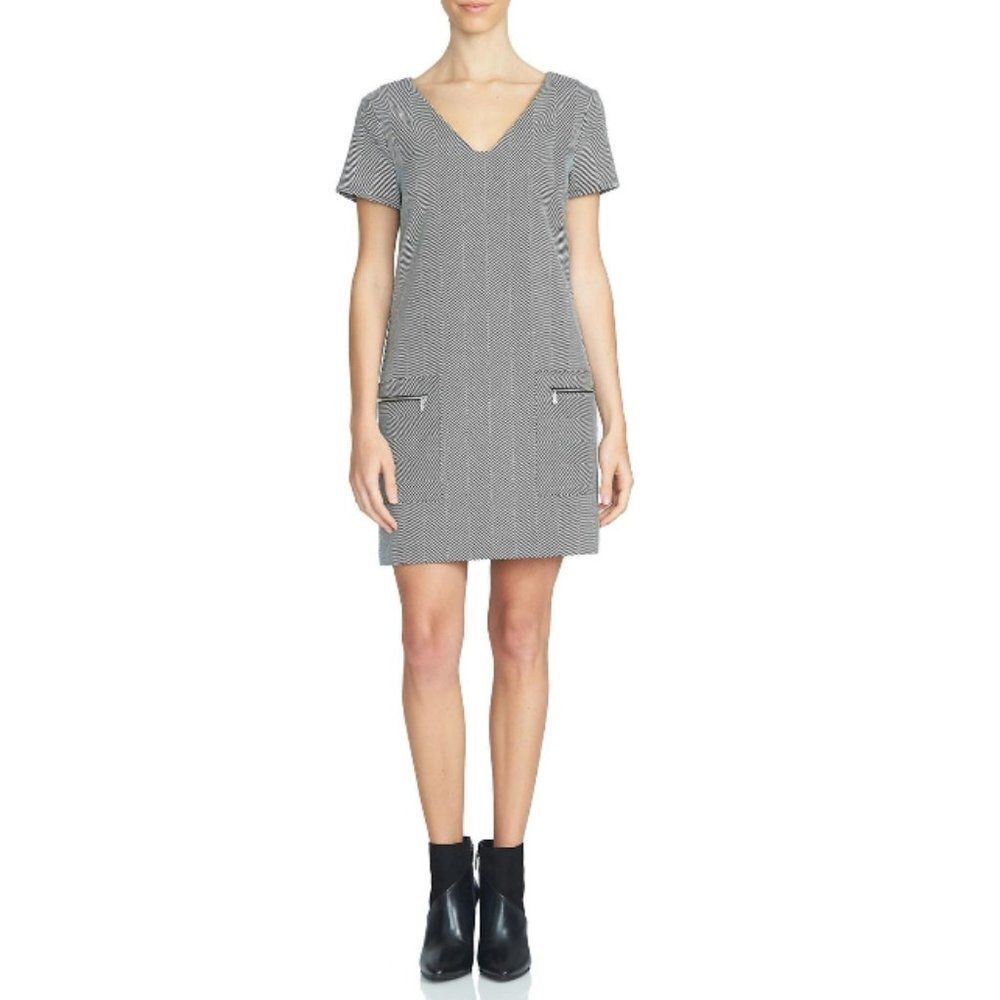 1.STATE Herringbone Print V-neck Shift